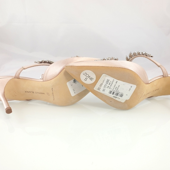 NWT$1,395 Manolo Blahnik Lurum 90 Crystal-embellished Satin Mules Heels Sz 37 - Picture 15 of 16